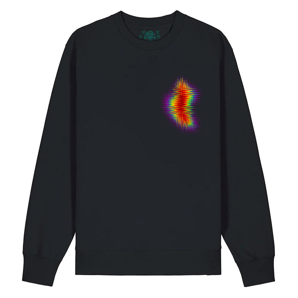 Das Sweatshirt Zone Black von PsychoLab wird ohne Model abgebildet, das design zeigt einen modernen bunten Print auf der Brust.