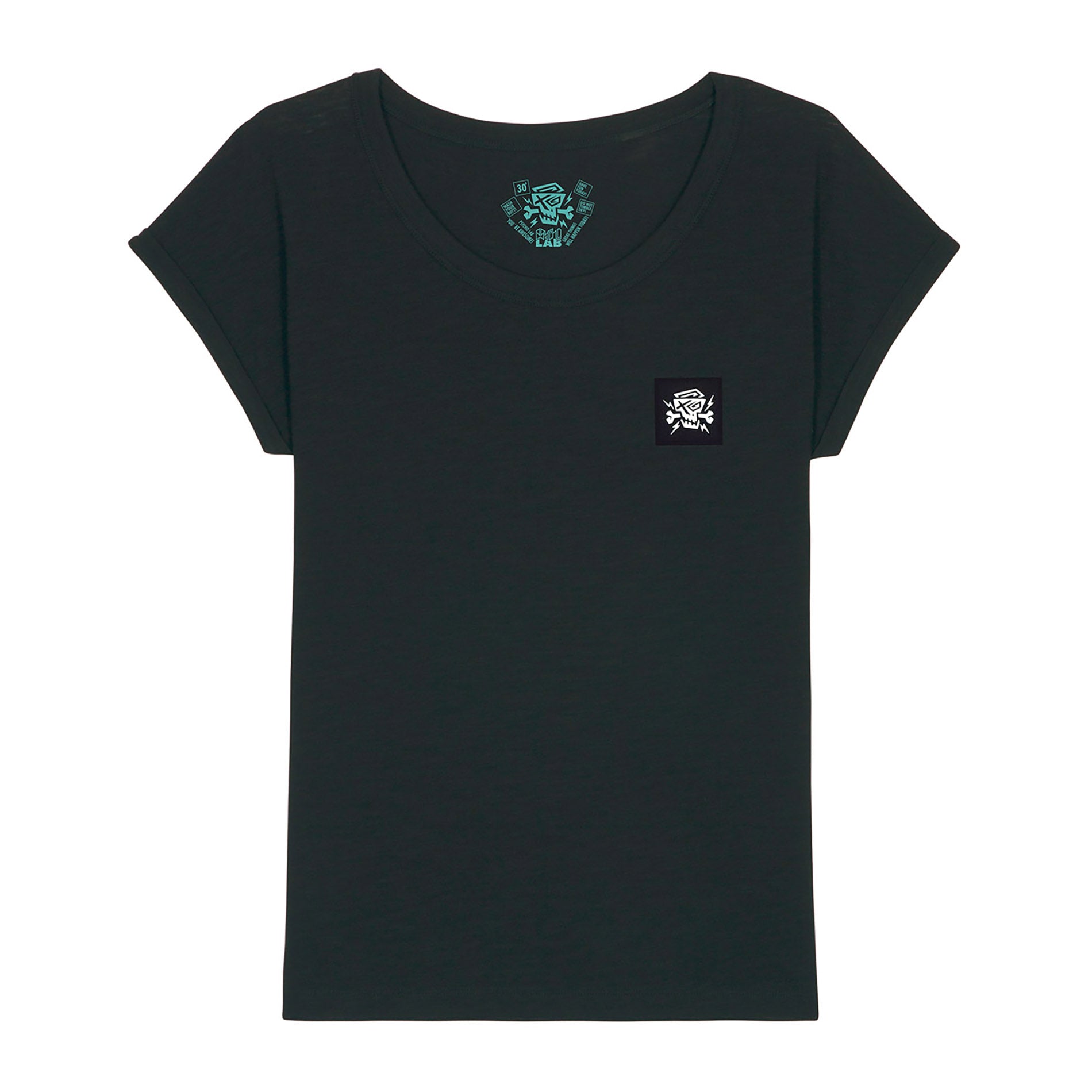 Stylisches Top Elite Black von PsychoLab, gefertigt aus hochwertiger, organischer Baumwolle, zeigt minimalistisches Design und Komfort mit einem dezenten Logo auf der Vorderseite.