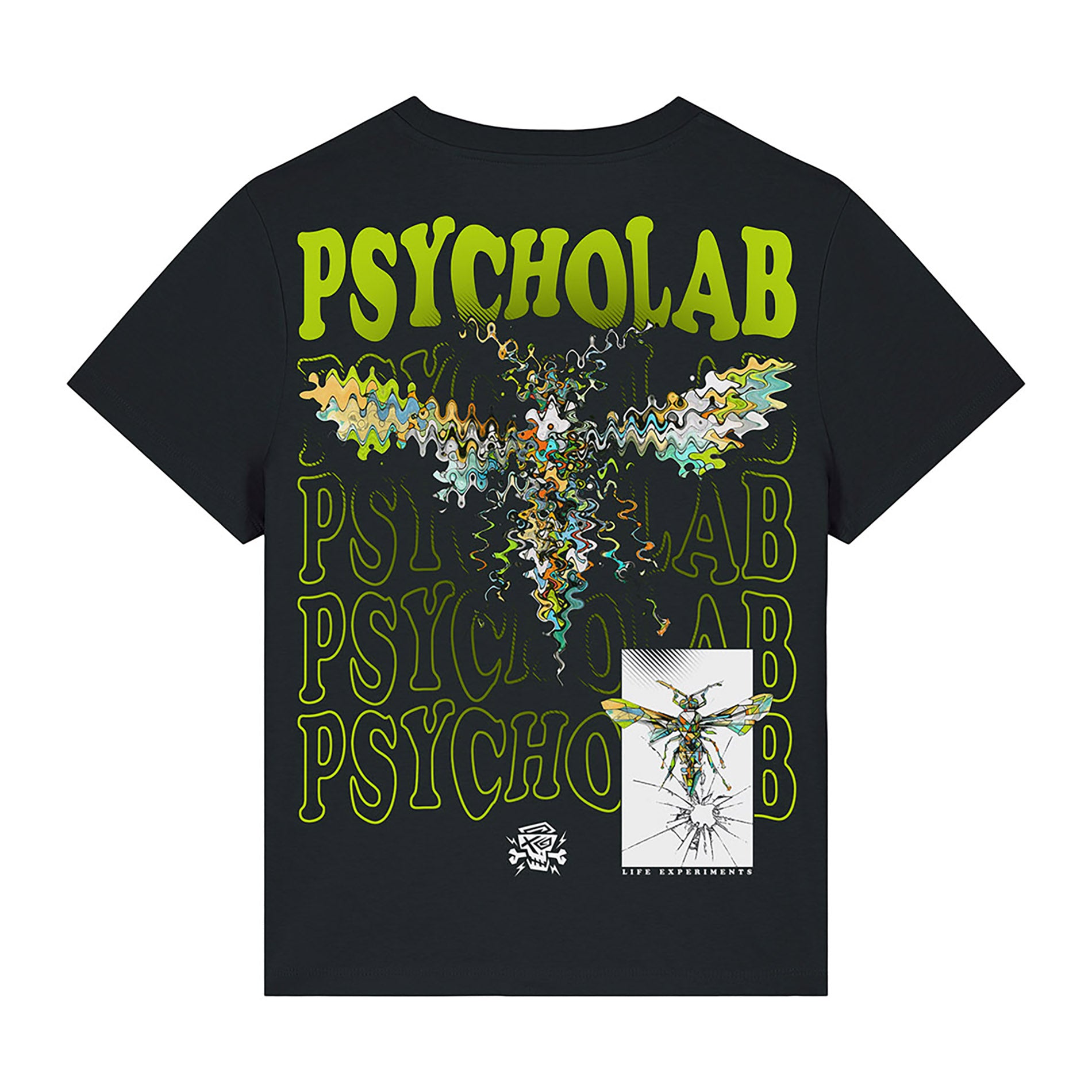 Rückansicht des Women Shirt Anamorphic von PsychoLab, zeigt das eindrucksvolle anamorphische Artwork und das markante PsychoLab-Design.
