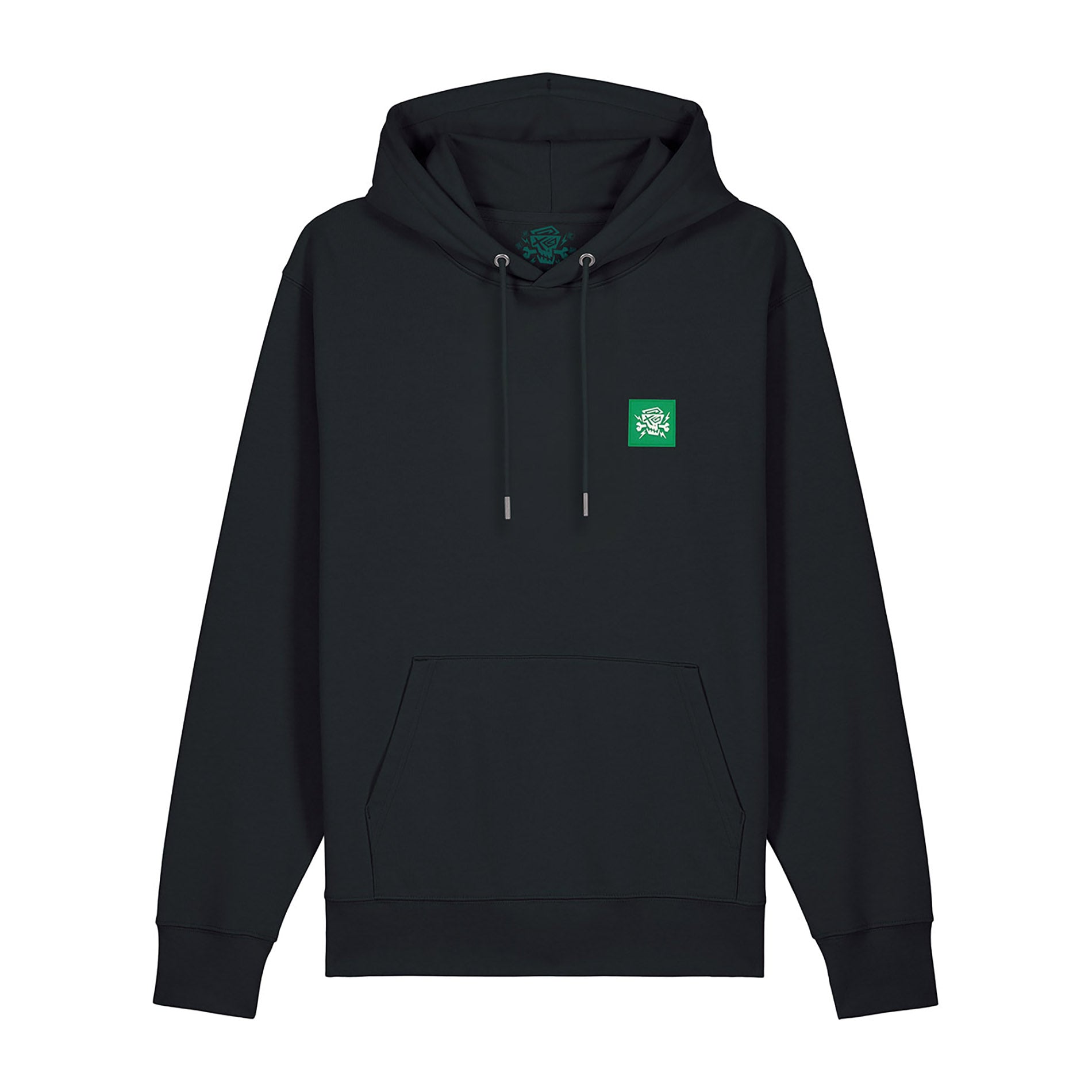 Schwarzer Hoodie Legacy von PsychoLab mit grün-violettem Anime-Grafikdesign auf der Rückseite und PsychoLab-Logo auf der Vorderseite, ideal für Streetwear-Enthusiasten.