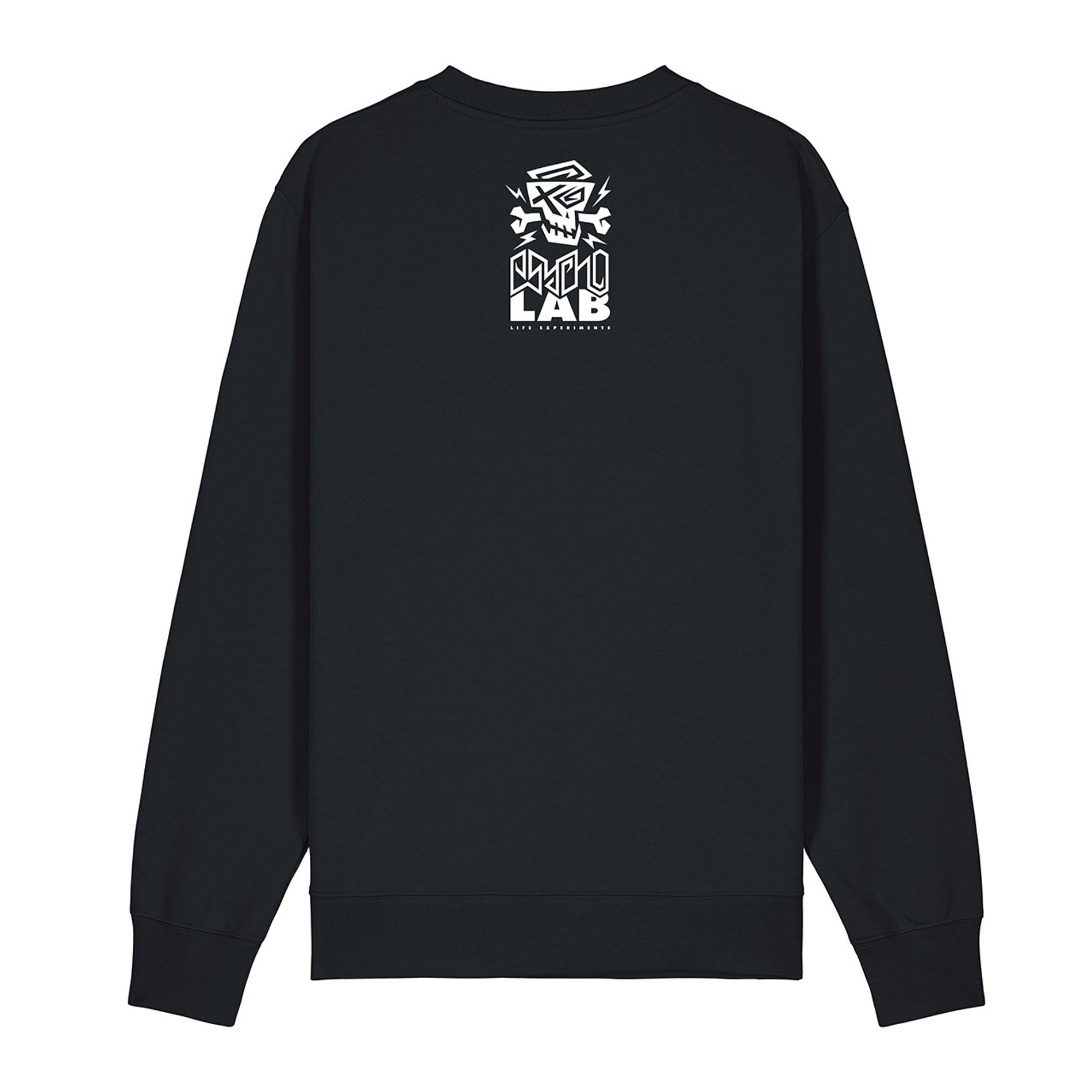 Rückansicht des Sweatshirts Logo Black von PsychoLab, zeigt das markante Logo-Design auf der Rückseite, ideal für modernes Streetwear.