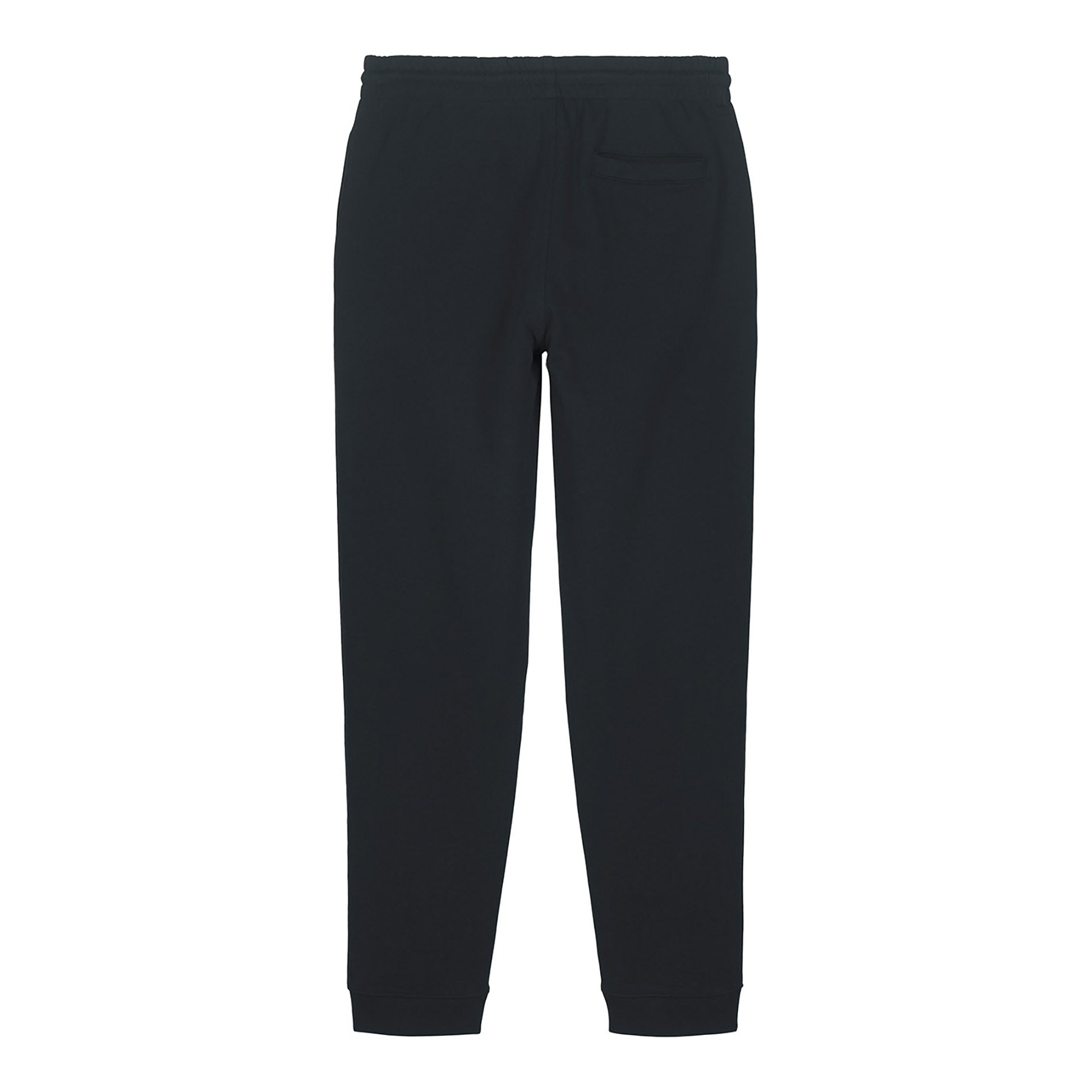 Schwarze Jogginghose von PsychoLab, Rückansicht mit minimalistischer Tasche.