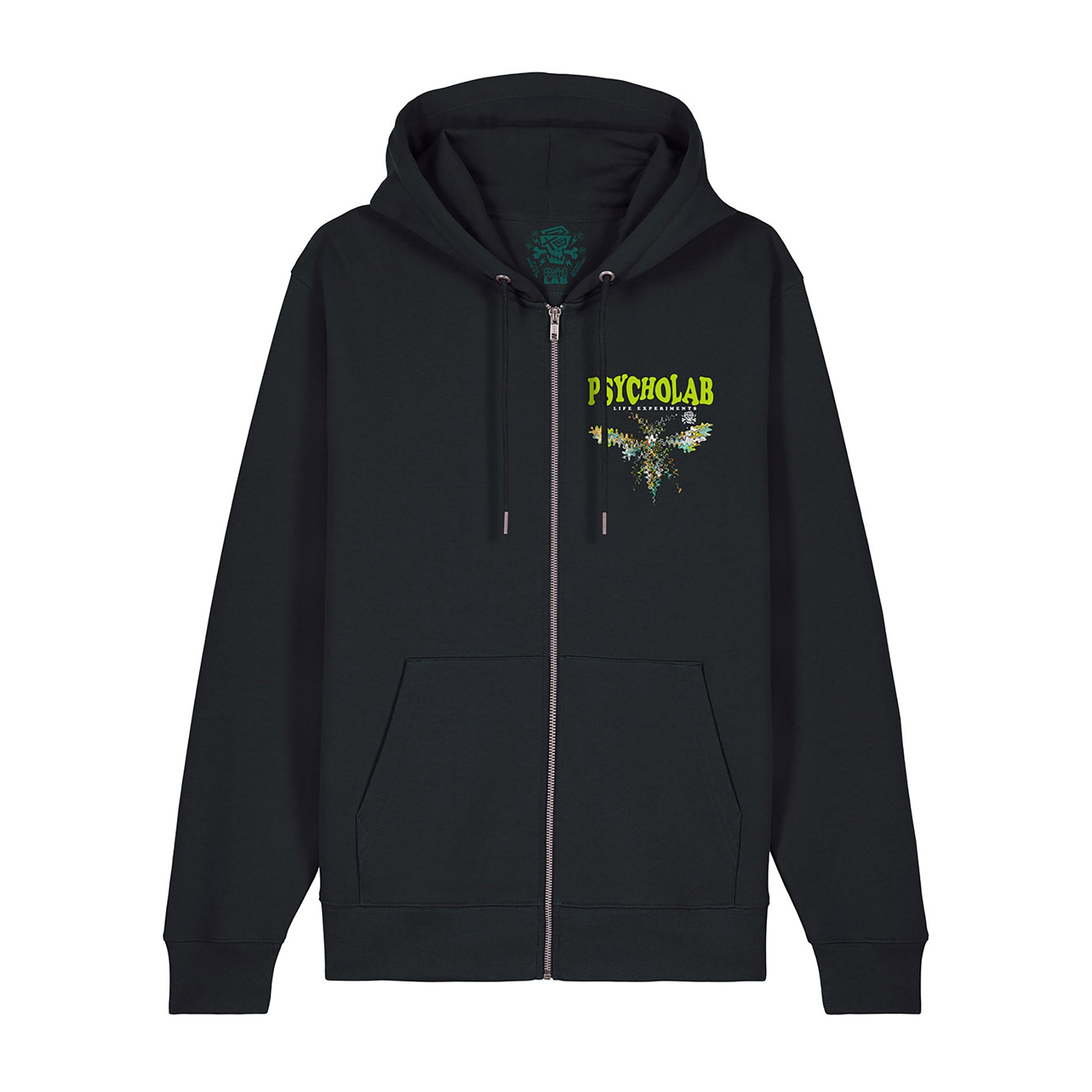 Das Zip Hoodie Anamorphic von PsychoLab in Vorderansicht, mit praktischem Reißverschluss und auffälligem Logo, ein Must-Have für stilbewusste Individuals.