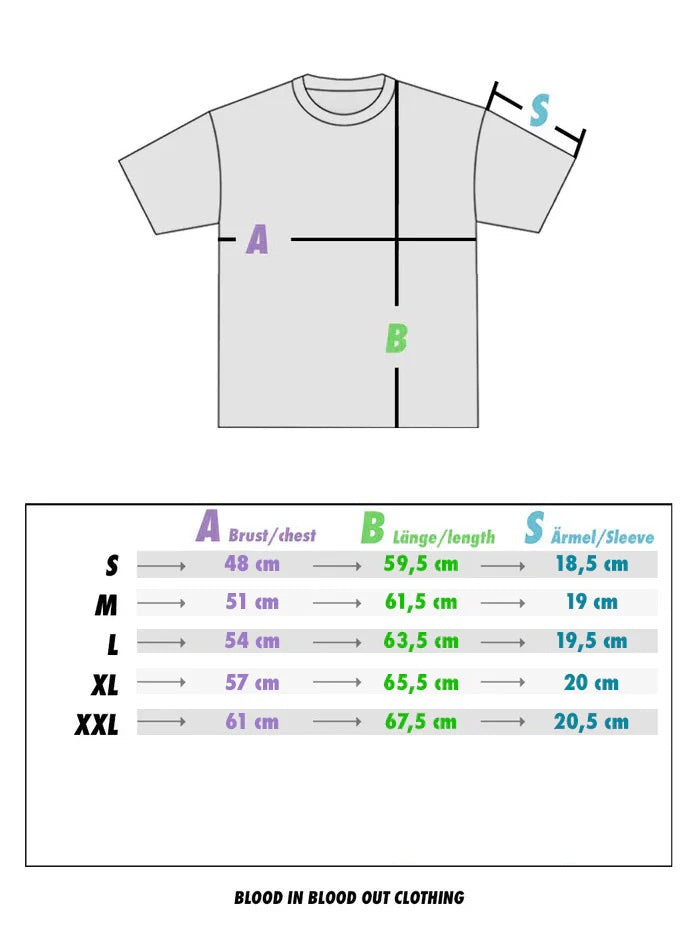 Größentabelle für das Women Shirt Scratch Black von PsychoLab, zeigt die Maße für S bis XXL in cm, perfekt für eine passgenaue Auswahl.