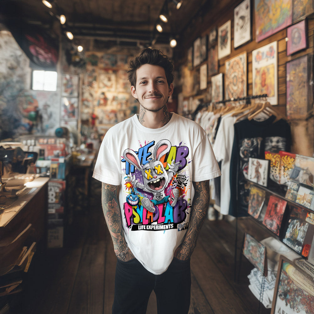 Rabbit Toon Streetwear T-Shirt – Graffiti Comic-Design White