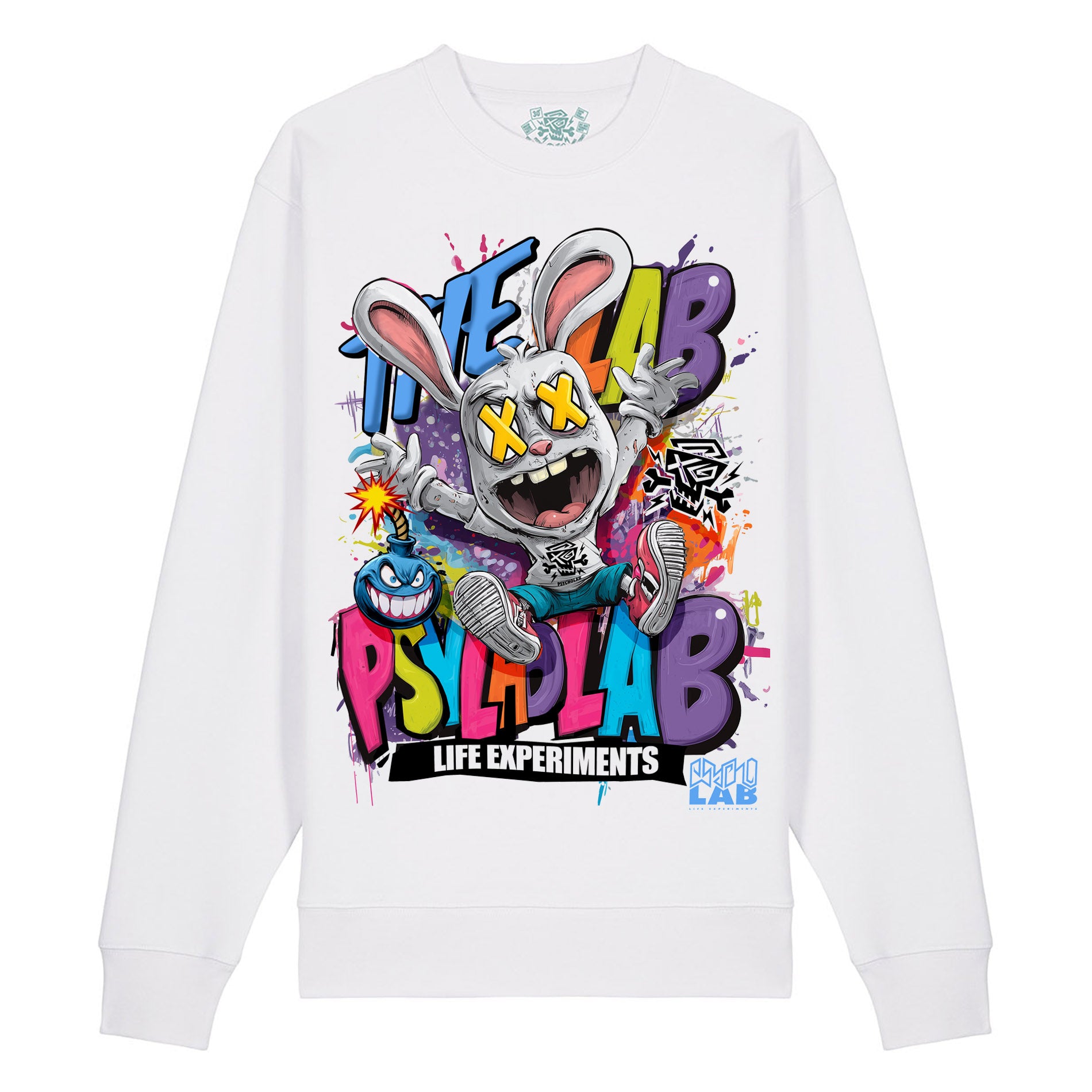 Rabbit Toon Sweatshirt – Weißes Graffiti-Statement aus Bio-Baumwolle