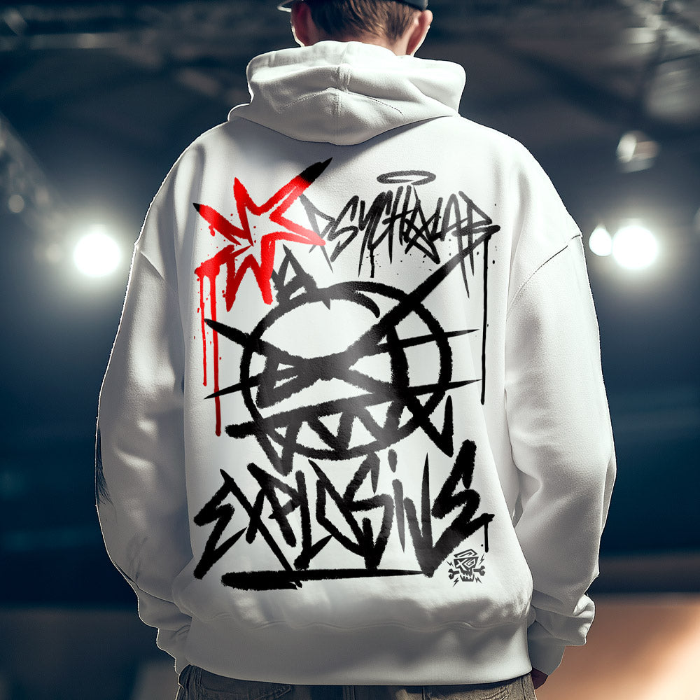 Explosive Graffiti Hoodie White – Limitierte Streetwear Attacke