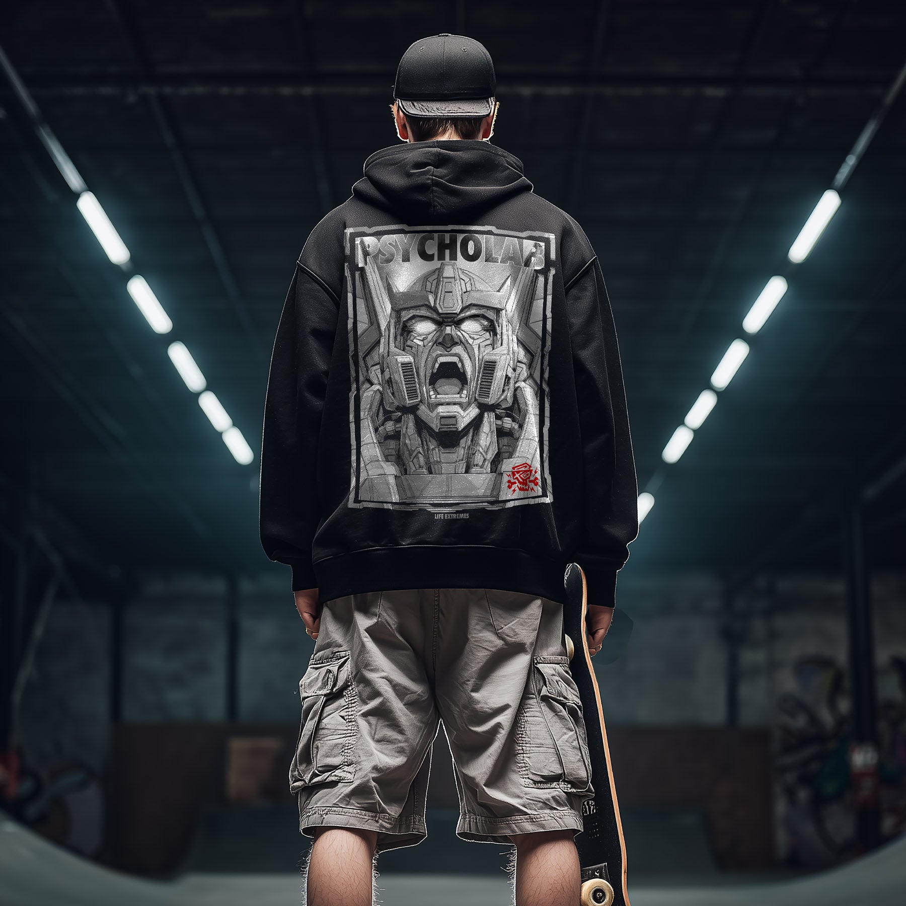 Robot Scream Hoodie Black – Chrome-Mecha Streetwear Statement