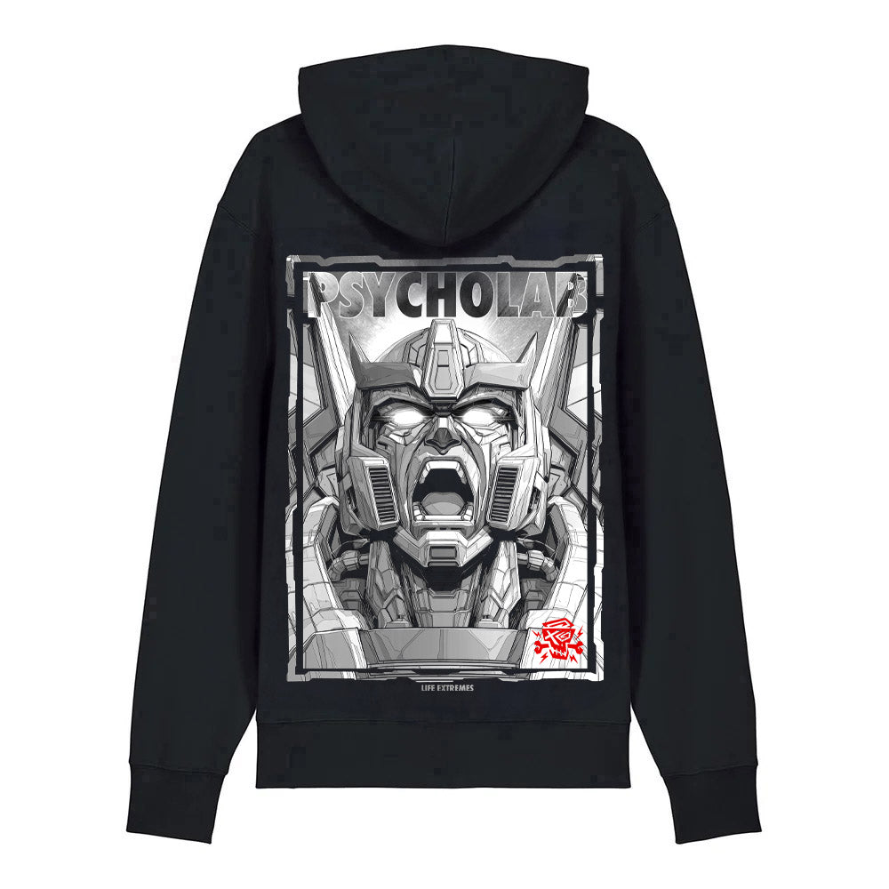 Robot Scream Hoodie Black – Chrome-Mecha Streetwear Statement