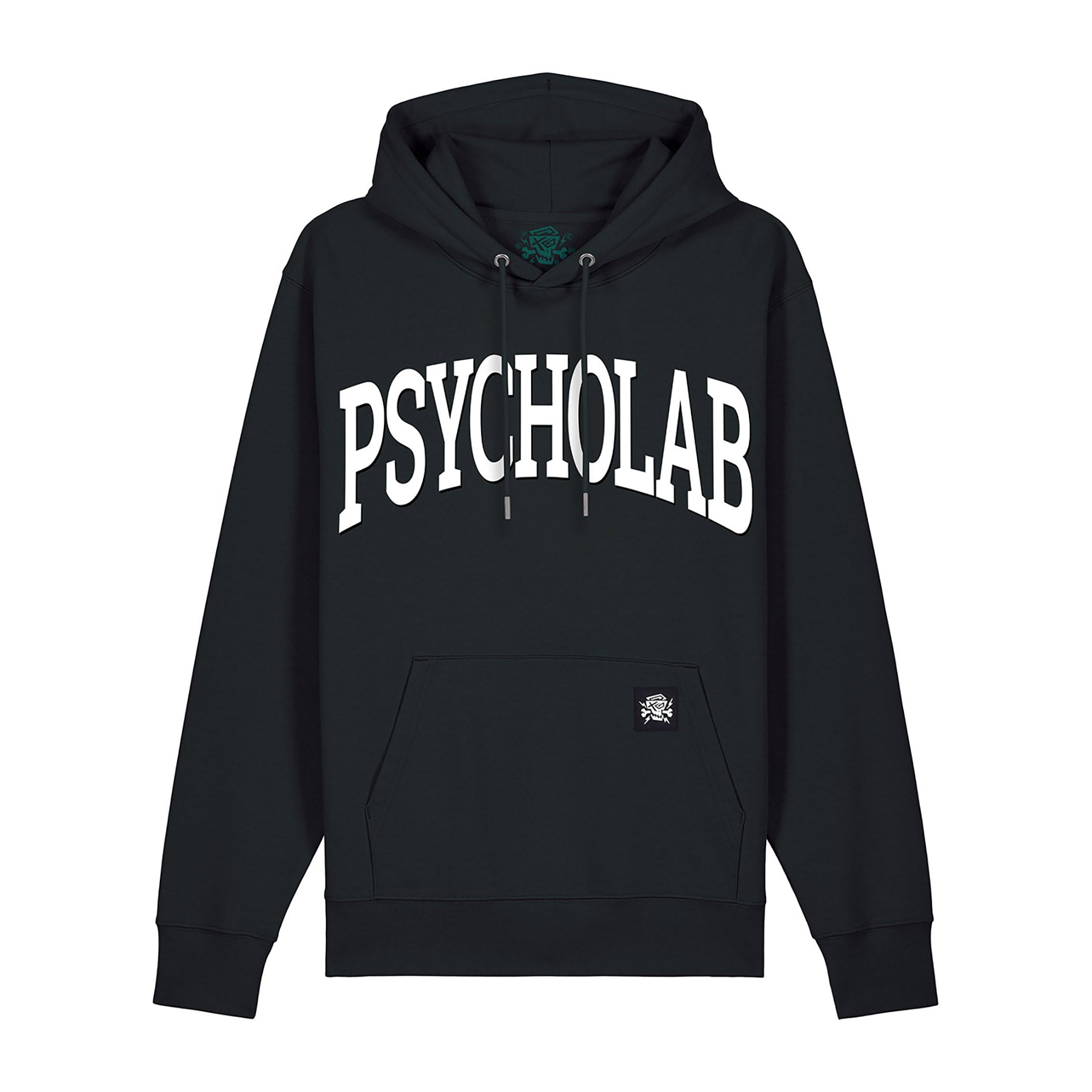 Schwarzer PsychoLab Hoodie mit großem Schriftzug – Academy Design