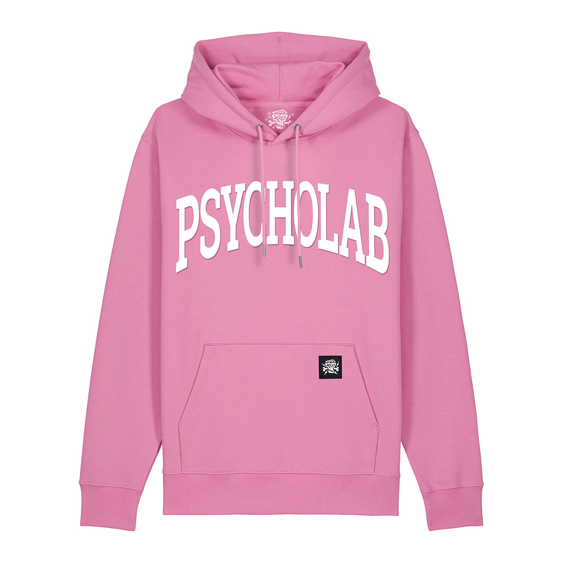 Pinker PsychoLab Hoodie mit großem Schriftzug – Academy Design