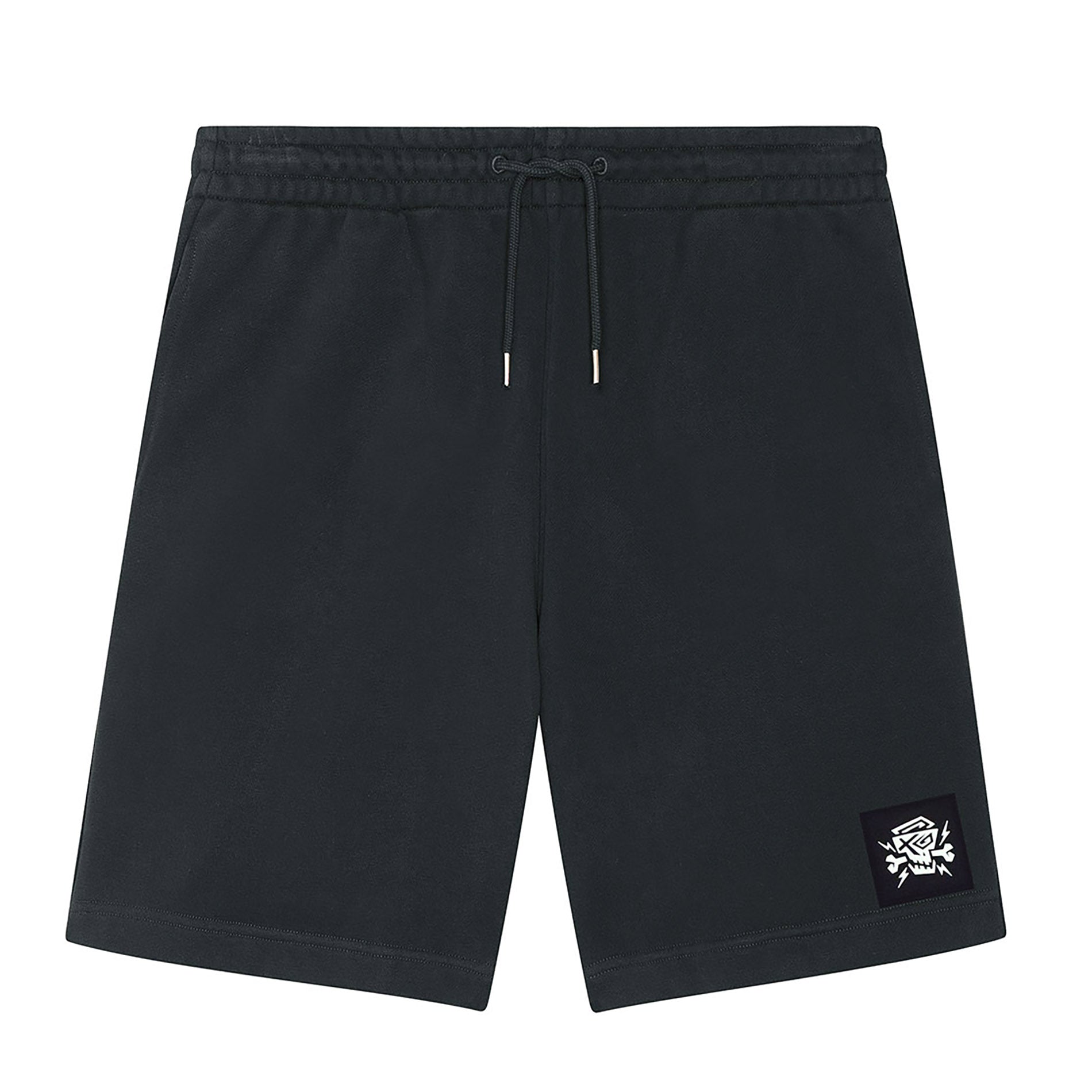 Schwarze PsychoLab Shorts Vorderansicht – lässiger Streetwear-Stil mit Logo.