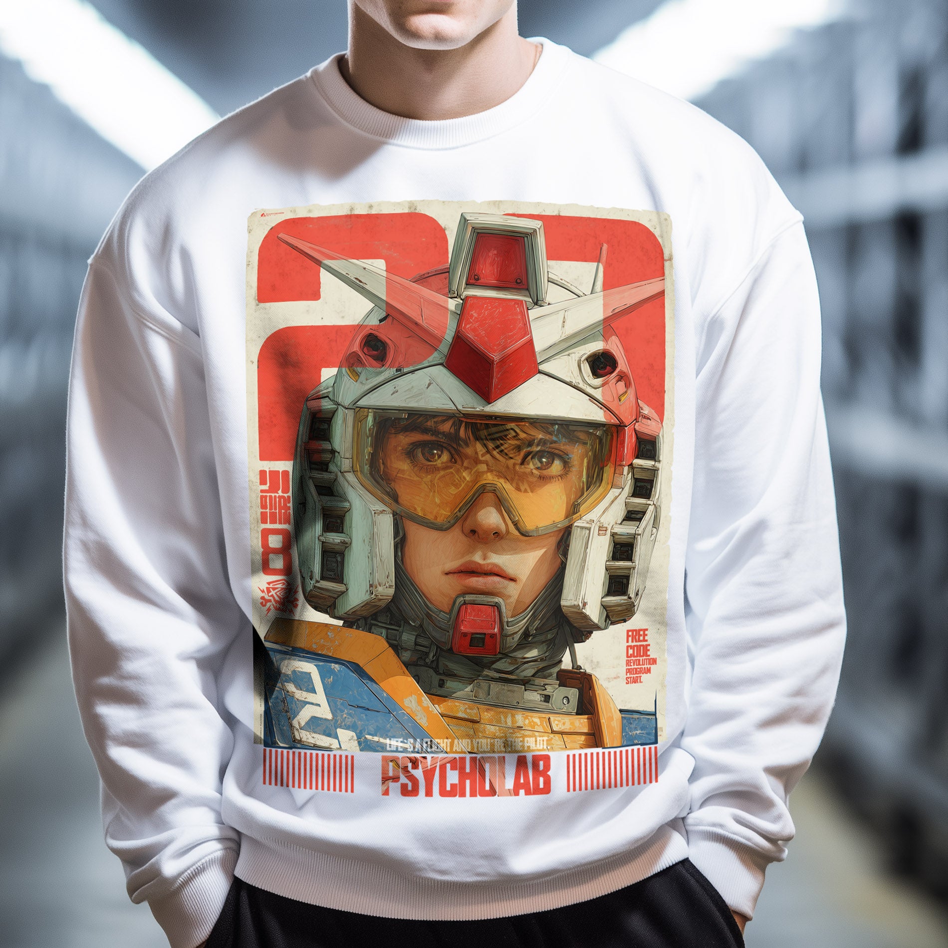 Pilot Sweatshirt White – Anime-Style Streetwear aus Bio-Baumwolle